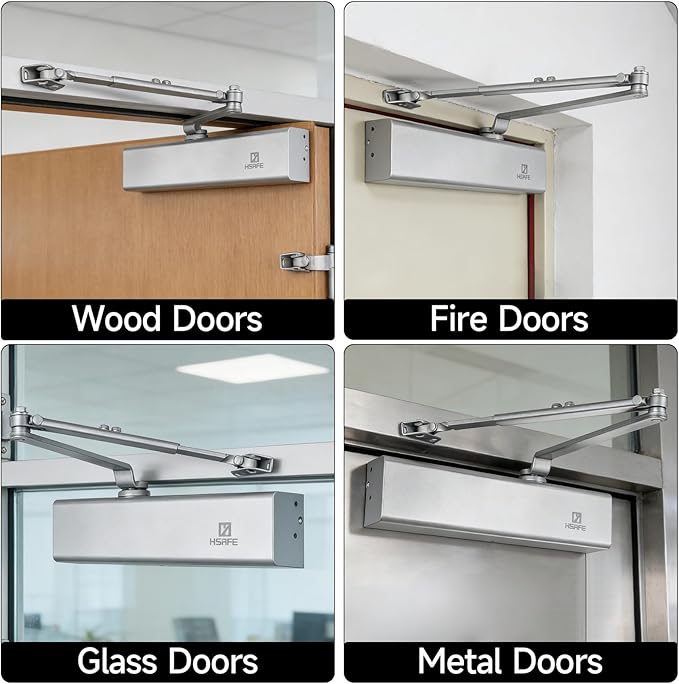 Grade 1 Commercial Door Closer, Heavy Duty Hydraulic Self-Closing Automatic Closer, Cast Aluminum Body & Steel Arm, Size 1-6, UL 3 Hour Fire Rated, ADA, Non-Hold, 3 Mount Types, DC-9