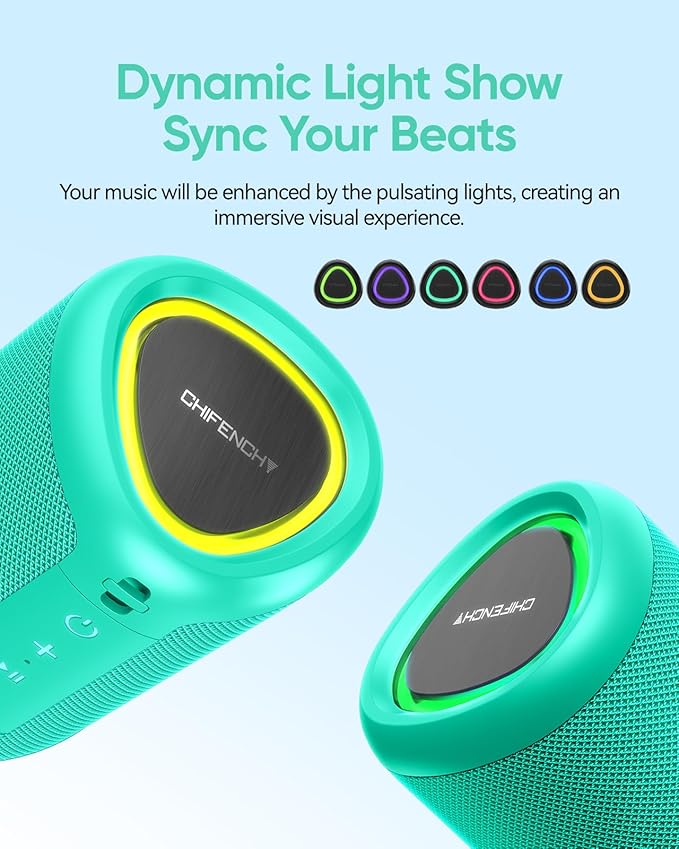 Portable Bluetooth Speaker Beach Vacation Essentials: Powerful Crystal Clear Sound/Dynamic Light/IPX5 Waterproof/All Day Playtime/BT 5.3/TWS Paring, Small Wireless Speaker for Outdoor|Travel|Camping