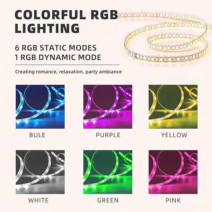 FENCHILIN Large Vanity Mirror with Lights 39"x32", RGB Backlit & Front Lit Hollywood Makeup Mirror, Shatterproof Tempered Glass, LED Strip 3 Color Modes, Smart Touch & Memory, Wall Mounted/Desk