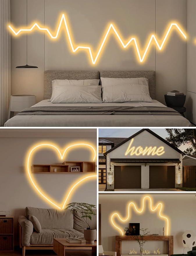 echosari 33Ft Neon Rope Lights, 1200 LED Neon Rope Lights with Timer Dimmable Outdoor Flexible Neon Strip Lights Waterproof for Bedroom DIY Wall Decor (Warm White)