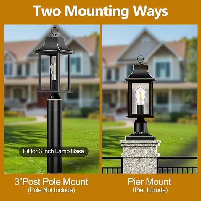 Dusk to Dawn Outdoor Post Light Hardwired 120V, 19.29" Oil Rubbed Bronze Lamp Post Light Fixture with Pier Mount Base, Waterproof Aluminum Pole Light for Yard, Patio, Garden, Pathway