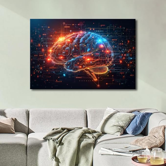 Bedroom Wall Art Artificial Intelligence Canvas Wall Art for Living Room Futuristic Technology House Decor Neural Networks Art Wall for Home AI Poster and Prints Artwork Home Decor 24"Wx36"Hx1 Panel
