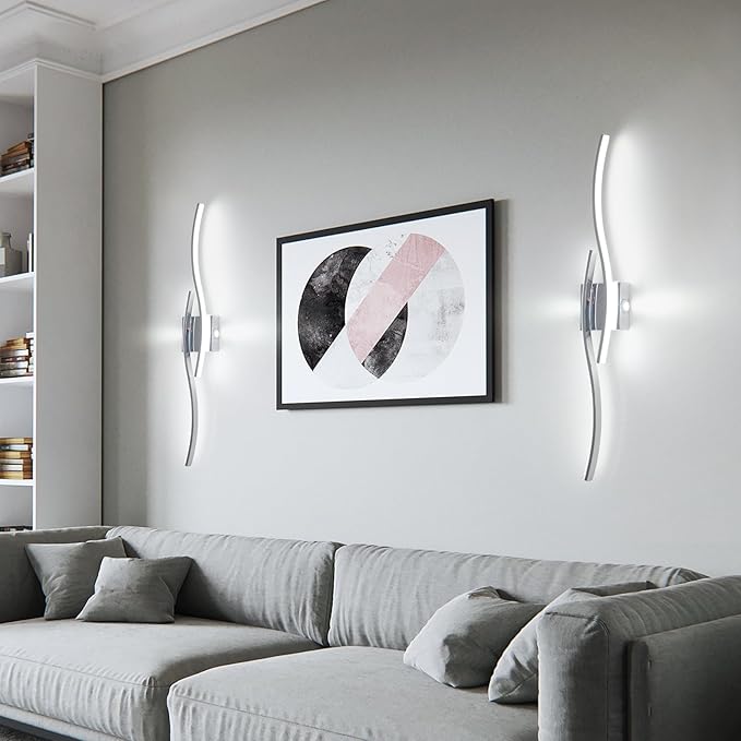 Modern Led Wall Sconces, 32inch Bathroom Mirror Vanity Light, 28W 6000K Wall Light Fixtures Stair Lights, Indoor Wall Decor Bedside Wall Lamp for Bedroom Living Room Hallway Hotel - Silver