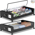 Molutsody Under Bed Storage with Wheels, 2-Pack Underbed Storage Containers with Clear Lids, Under Bed Shoe Storage Organizer, Rolling Under the Bed Storage Bins for Clothes Shoes Blankets (Black)