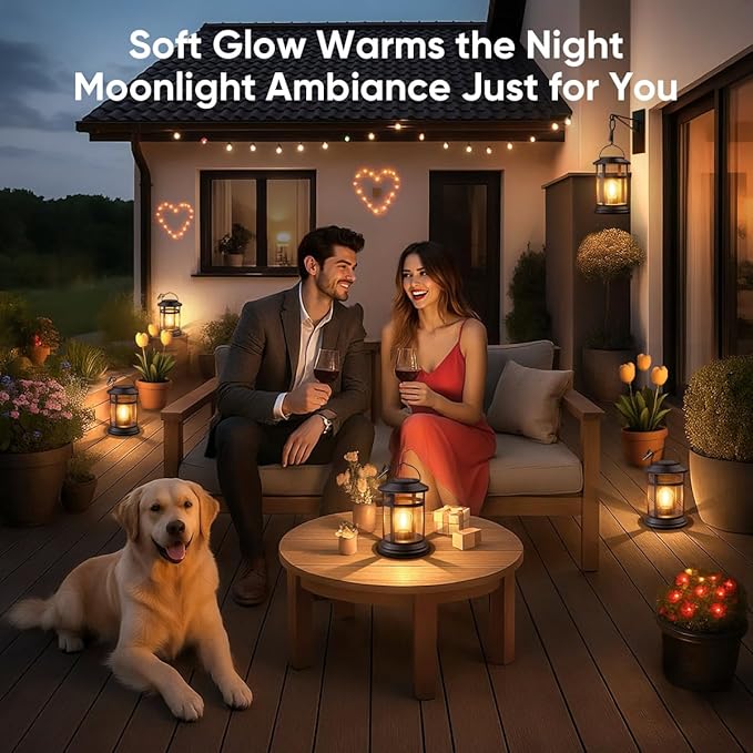 Solar Lanterns Outdoor Waterproof: 1 Pack Hanging Solar Lights for Outside Patio Porch Garden Tabletop Decor - Bright LED Warm White Solar Powered Lighting - Unique Gardening Lovers Mom Gifts