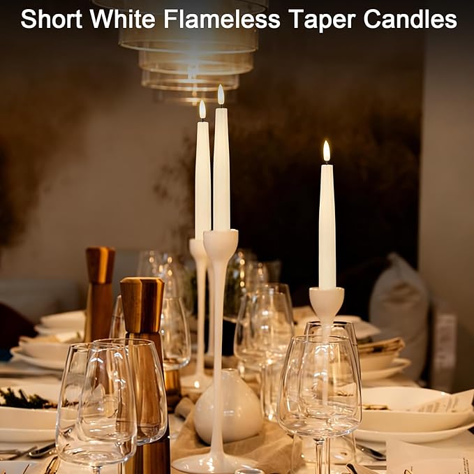 Real Wax Flameless Taper Candles with 6H Timer, LED Flickering Taper Candles Battery Operated with 3D Wick, 4 Pcs Ivory Flameless Candlesticks for Spring Wedding Home Decor