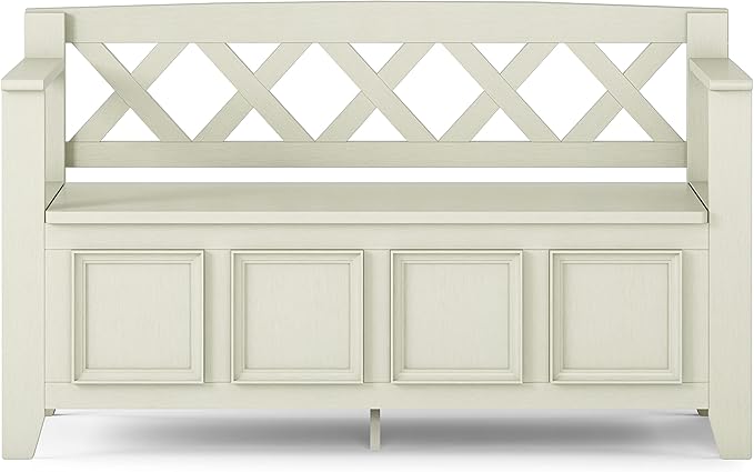 SIMPLIHOME Amherst Entryway Storage Bench - 48 inch Wide Solid Wood Hallway Seat in Antique White, Transitional Bench for Entryway or Living Room with Lift-Up Lid and Spacious Storage