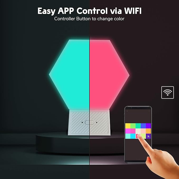 Yescom APP Control Smart LED Light Panels Hexagon Smarter Plus Kit Works Alexa, Google Assistant Hexagonal Modular Voice Music Control Dynamic Lamp for Gaming Room Home Bar Party Decor