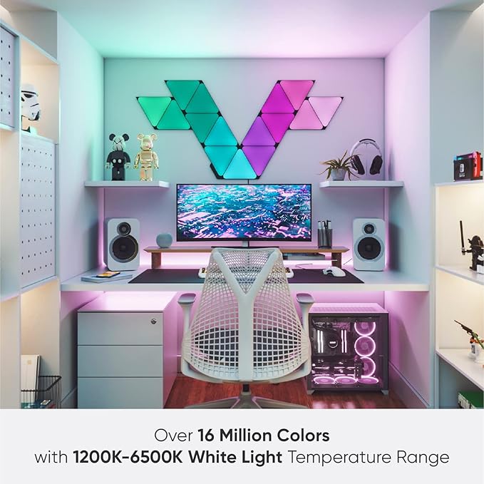 Nanoleaf Shapes Black Triangle LED Wall Lights, Smart RGBW Gaming Lights for Room & Modern Decor, 16M+ Colors with Music Sync, Works with Alexa & Google Assistant, DIY Wall Art (9-Pack Smarter Kit)