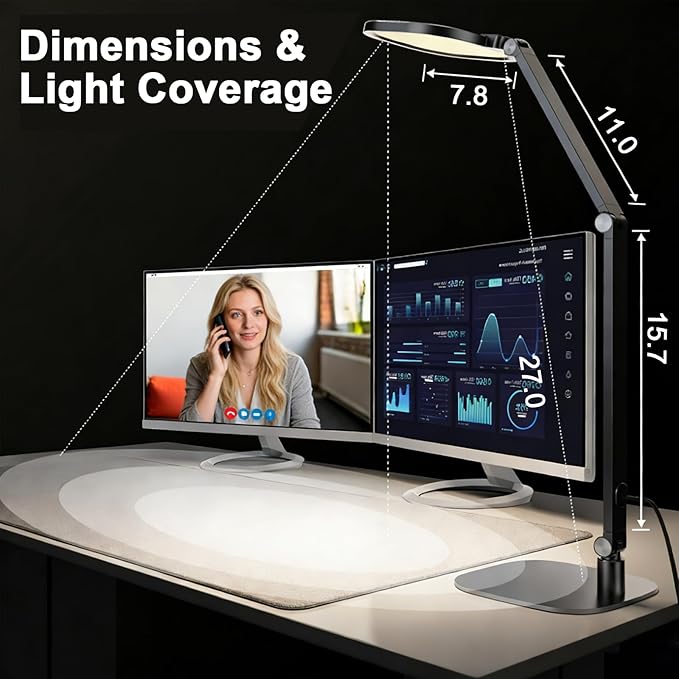 NS Pro LED Desk Lamp with Remote Control, Eye-Caring CRI95+ Dimmable Light, 3000K–6000K Adjustable CCT, Flexible Angle, Clamp or Base Mount, Memory Function Desk Lamp for Office, Reading & Video Calls