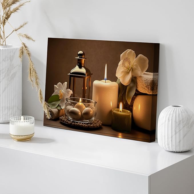wall26 Canvas Print Wall Art Spa Candle White Amaryllis Flower Nature Wilderness Photography Realism Modern Art Decorative Multicolor Rustic Minimal Relax/Calm/Cozy Colorful for Bedroom - 32"x48"