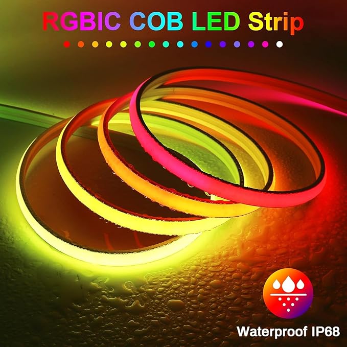 Addressable COB LED Strip, IP68 Waterproof 24V 16.4ft WS2811 RGB-IC Dream Rainbow Color White PCB LED Tape 720LEDs/m with Silicone Tube for Outdoor Decor Lighting (Without Controller and Power Supply)