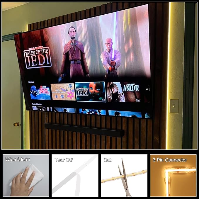 COB LED Strip Light 20ft/6m Tunable White 3000K-6500K, High Lumen CRI 90+ with UL Listed 24V Power Adapter RF Remote for Bedroom Counter Under Cabinet Kitchen Projects