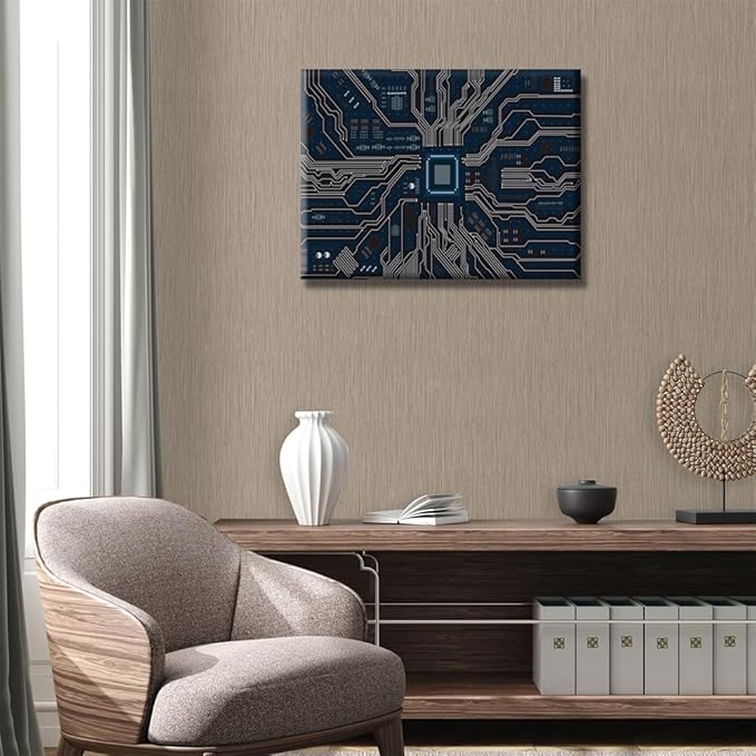 1 Panel Wall Decor CPU Concept Canvas Wall Art Technology Digital Wall Art Modern Artwork for Office Electronic PC Picture Print on Canvas Framed Ready to Hang for Living Home Decor 12X16 INCH