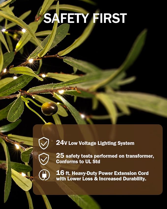 6ft Lighted Olive Tree with 300 Warm White LED Lights, Dimmable, Ideal for Indoor & Outdoor Holiday Decor, Home, Garden, Wedding & Party