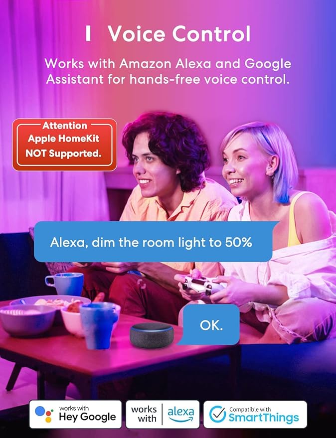 meross Smart Light Bulb, Smart WiFi LED Bulbs Works with Alexa, Google Home, Dimmable E26 Multicolor 2700K-6500K RGB, 810 Lumens 60W Equivalent, No Hub Required (4)