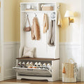 HOOBRO Hall Tree with Bench, Entryway Bench with Coat Rack and Shoe Cabinet, Flip Drawers, Farmhouse Hall Tree with Shoe Organizer, Mud Room, White and Walnut WH85MT01