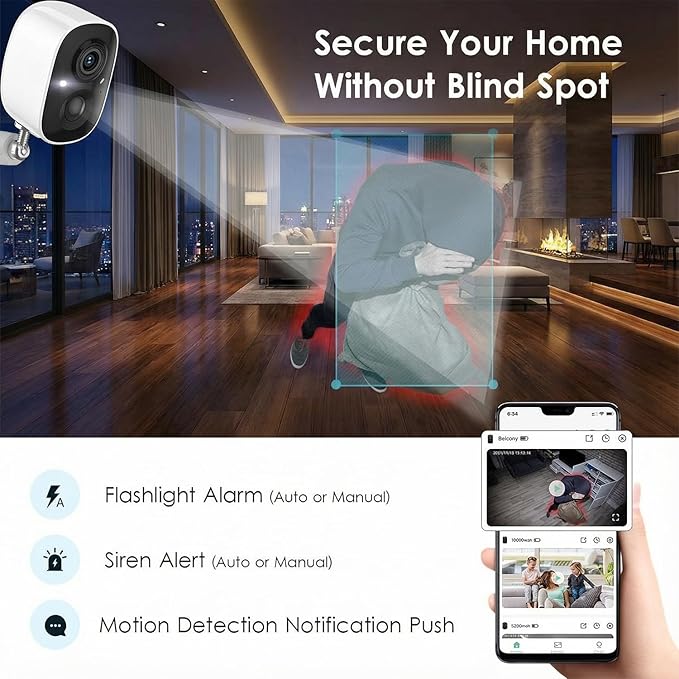 GMK Security Cameras Wireless Outdoor, 2K Battery Powered Cameras for Home Security, Color Night Vision, Motion Detection, 2-Way Talk, IP65 Waterproof, Remote Access, Cloud/SD Storage
