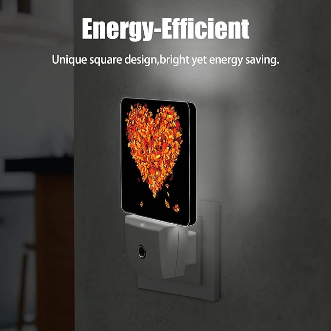Autumn Art Hearts Night Light Plug in Wall Lamp Smart Dusk to Dawn Sensor for Home Decorative, Kids Room Bedroom Bathroom Kitchen Hallway Gifts