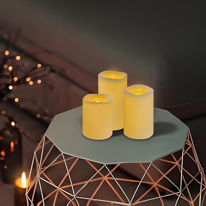 flameless Pillar Candles with Remote,Candles Battery Operated, Led Candles Flickering Real Wax Pack of 3, Christmas Home Wedding Birthday Decor(Classic Ivory)
