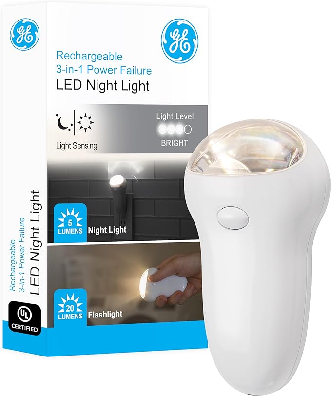 GE Rechargeable LED Power Failure Night Light, 3-in-1, 11281