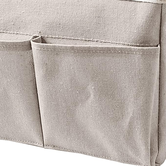 Cotton Linen Bedside Caddy Storage Organizer, Hanging Pocket for Bedside, Nightstand, Dorm Room (White)