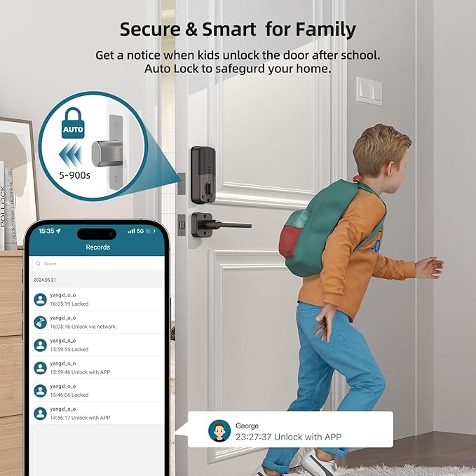 SMONET WiFi Keyless Door Lock with Handle Set – Fingerprint Smart Lock, Bluetooth Keypad Deadbolt, Remote Control via App & Alexa, Auto Lock, Code & Fob for Home Security, Gray