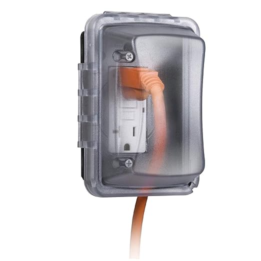 Feit Electric Smart Outdoor Plug, WiFi Waterproof Plug, 2 Grounded Sockets & TayMac MM410C Single Horizontal/Vertical Mount 1-Gang Weatherproof in-Use Electrical Outlet Cover, 2.75 in, Clear