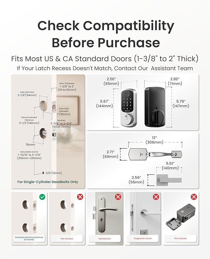 DESLOC B200 Fingerprint Front Door Lock Set with Durable Handleset, Keyless Entry Deadbolt, Electronic Keypad, App Control, Easy Installation, Designed for a Modern and Stylish DESLOC Home, Silver