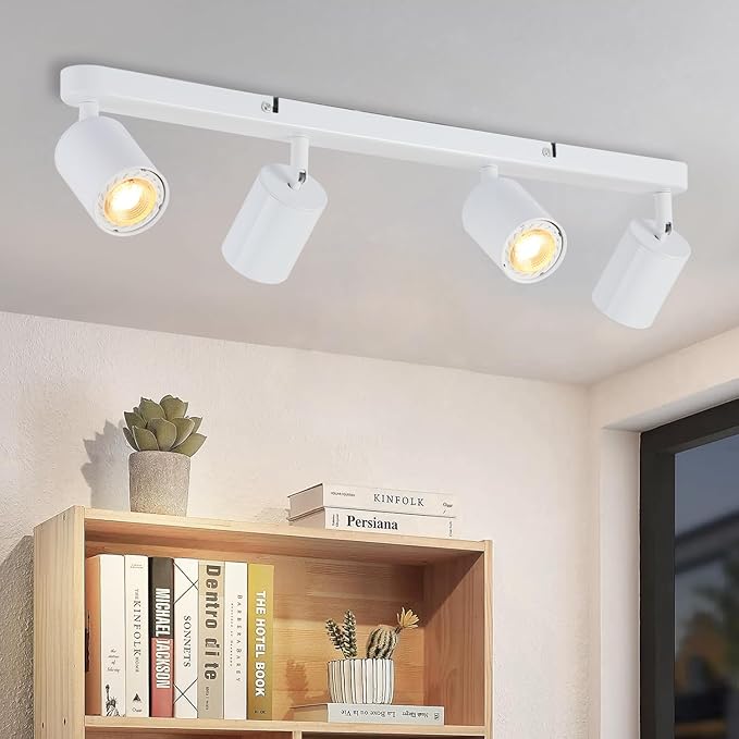 kitchen track lighting, ceiling light fixtures ceiling mount, picture lights for wall bedroom, LED spotlight indoor, Flexibly Rotatable Light Head for entryway hallway GU10 Bulb (White-4 Light)