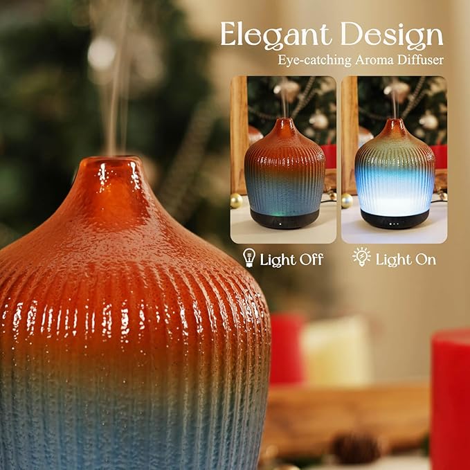 Porseme 280ml Essential Oil Diffuser, Ultrasonic Cool Mist Humidifier with Color Changing, Auto Shut-Off, 6-10 Running Hours, Aromatherapy Glass Diffusers for Home Bedroom, Office, Yoga (Yellow-Blue)