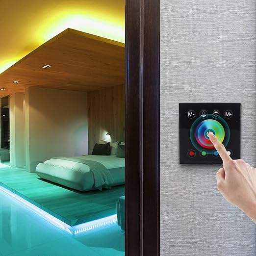 RGBZONE RGBW LED Light Strip Controller, 4 Channels LED Dimmer Controller, Wall- Mounted Touch Panel Dimming Controller for DC12V-24V 16A RGB or RGB+White LED Light Strip(RGBW)