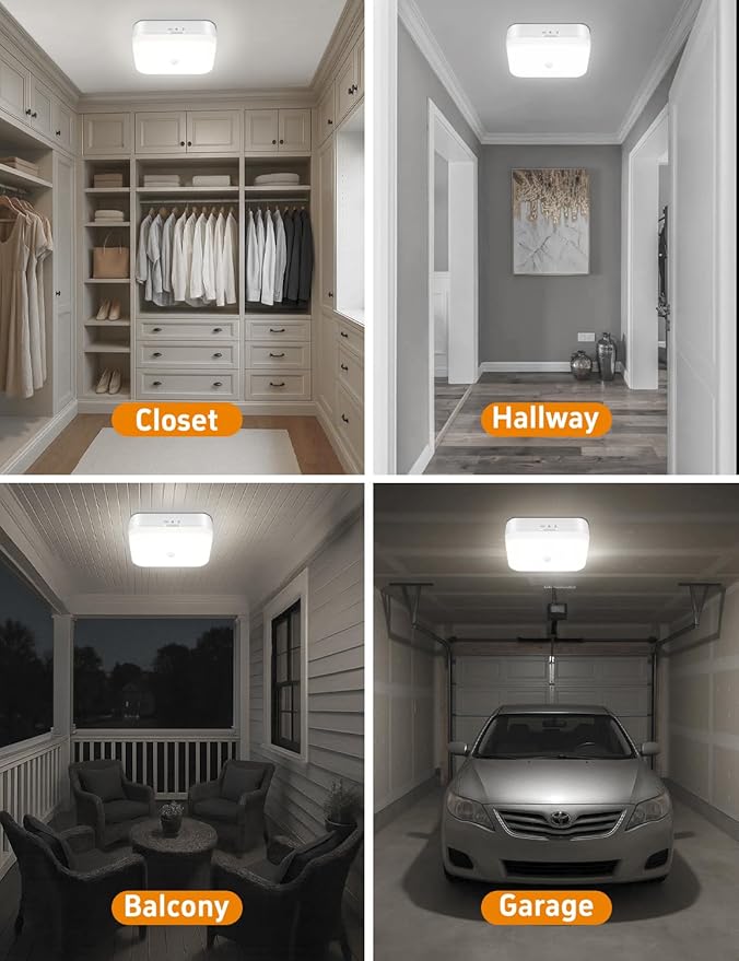 TOOWELL Waterproof Rechargeable Shower Light Indoor - 10000mAh Motion Sensor Closet Lights, Battery Operated Ceiling Light for Shower Closet Patio Pantry Hallway Porch Stair