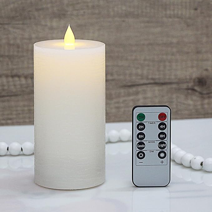 Flickering Flameless Candle with 3D Moving Flame, with Remote and Timer, Real Wax Candles, LED Pillar Water Ripples Battery Operated Candle for Wedding, Christmas, Home Decor(Ivory)