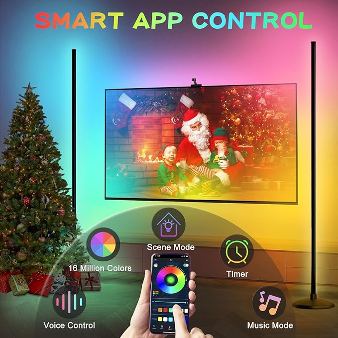 LanAqua Corner Floor Lamp, Smart RGB LED Corner Lamp,16 Million Colors Changing LED Floor Lamp with App Control,Music Sync & Timer Mood Lighting for Living Room,Smart Floor Lamp-2PK
