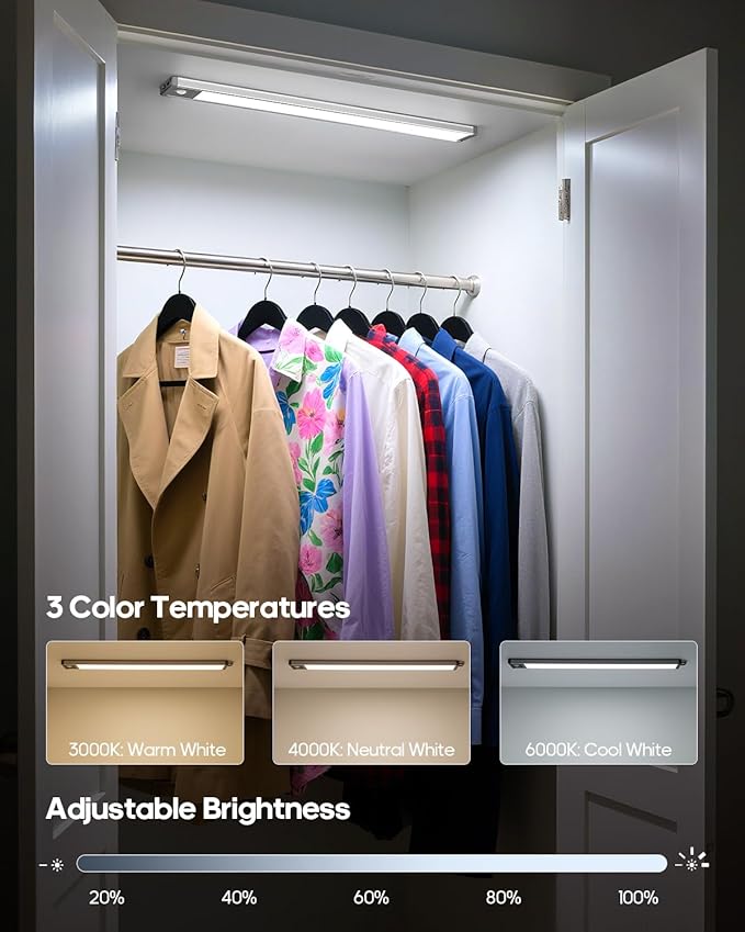 17.5Inch Under Cabinet Lighting, 4500mAh Rechargeable Battery Motion Sensor Light Indoor, Wireless Under Cabinet Lights for Kitchen, Closet(4 Pack,17.5inch)