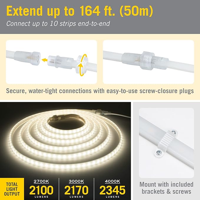Armacost Lighting RibbonFlex Pro Outdoor 16.4 ft 120V Plug-in Soft White 3000K LED Strip Light Kit 149430