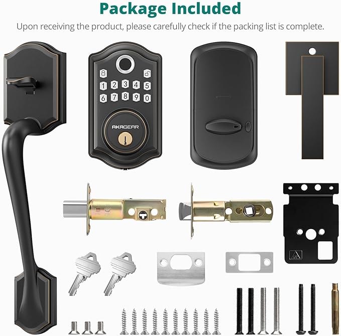 DS10 Pro Keyless Entry Door Lock with Handle Set, Smart Front Door Locks Set, Electronic Keypad, Fingerprint Deadbolt, Bluetooth APP Control, Auto-Lock & One Touch Locking, Oil Rubbed Bronze