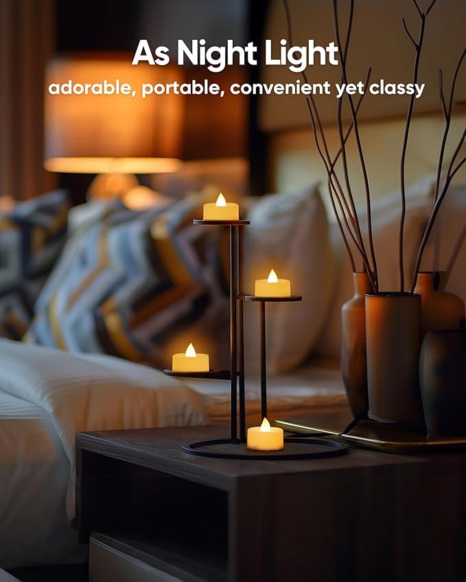 Amagic 100 Pcs Flickering Flameless Tea Lights Battery Operated, 200+ Hours Long Lasting Electric Candle for Wedding Table Centerpiece, Home Decor, Gift, Birthday, Halloween, Christmas, Ivory Base