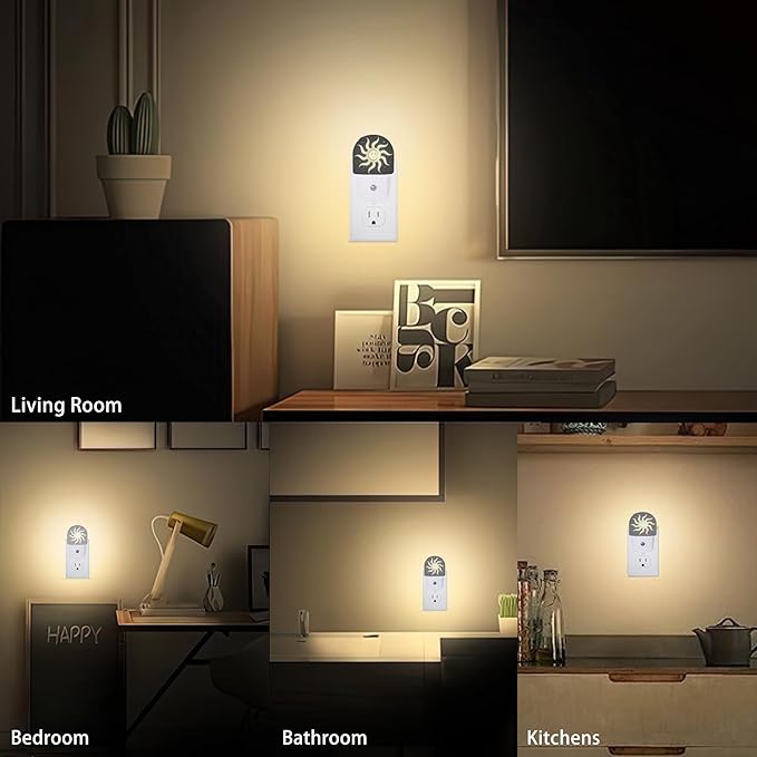 Moon Star Sun Night Lights Plug into Wall for Girls Boys Room,Night Light LED Lamp Dusk to Dawn Sensor Round Lamp for Bedroom Bathroom Hallway Home Wall Decor