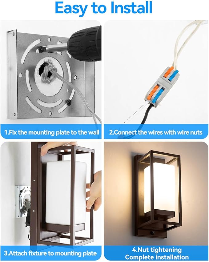 RAYVO Modern Outdoor Wall Light with Dusk to Dawn Sensor, Waterproof Exterior Lighting Fixtures with E26 Base, 3000K LED Bulb Included, Outdoor Sconce Lights for Porch Garage Entryway, Bronze, 2 Pack