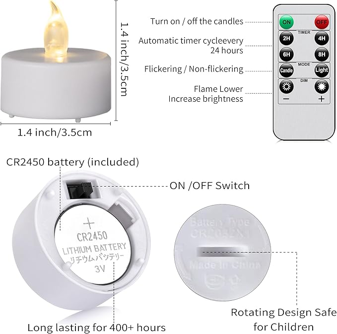 TSLVIC LED Tea Light Remote Control Candle,Flickering Flameless LED Candle,Long Lasting,Battery Operated with Timer for Home Decoration Seasonal &Festival Celebration WarmWhite (24pcs)