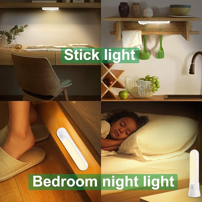 BIGMONAT Battery Operated Counter Lights Shelf Cabinet Light,Portable Tabletop Lamp Stick on Lighting for Wall Hallway Stairway,Wireless Wall Sconce Lights Motion Sensor,24 Upgraded LEDs 180Lumens