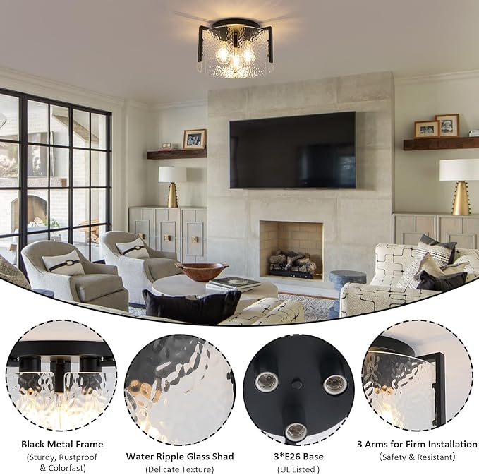 Black Flush Mount Ceiling Light Fixture, Modern Entryway Light Fixture Ceiling Mount, Close to Ceiling Light Fixtures, Kitchen Lighting Fixtures Ceiling Lights for Bedroom Bathroom Hallway Dining Room