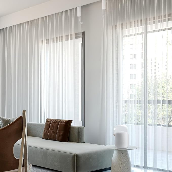 SmartWings Automatic Curtain Opener with Drapery, Motorized Vertical Blinds with Remote, Electric Closet Doors Sliding Panels Compatible with Alexa Google Homekit, Sheer Starry Brilliance