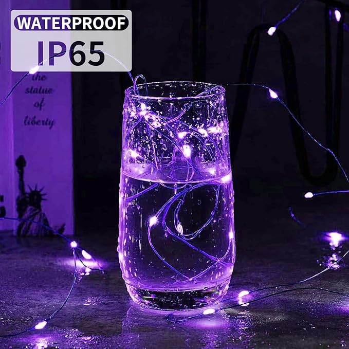 Aogist 24 Pack Fairy Lights 3 Modes 7ft 20 LED Waterproof,Battery Operated Silver Wire Firefly Starry Moon Mini String Lights for Mason Jars Christmas DIY Crafts Wedding Party Bedroom,Purple
