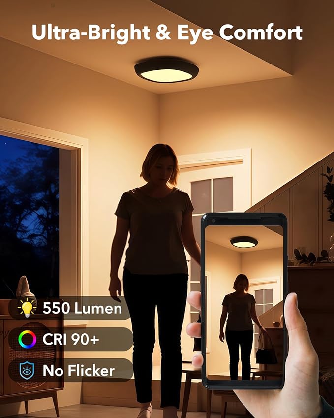 Motion Sensor Rechargeable Ceiling Light with Remote, 550LM 12000mAh Wireless Shower Lights for Inside Shower Battery Operated RGB Closet Light Sensored LED Overhead Lighting No Wiring for Garage