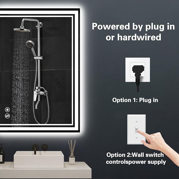 24“ x 36” LED Bathroom Mirror with Lights Front and Backlit Anti-Fog Dimmable 3 Colors LED Mirror for Bathroom Memory Function Smart Mirror Wall Mounted Horizontal/Vertical ETL Listed