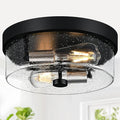 Flush Mount Ceiling Light Fixtures, 2-Light Black and Silver Ceiling Mount for Farmhouse with Seeded Glass Lampshade, Industrial Flush Mount Light Fixture for Hallway, Kitchen, Entryway and Foyer