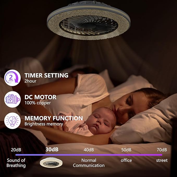 20" Modern LED Ceiling Fan Light, Smart Bladeless Ceiling Fans with Lights and Remote, RGB Bluetooth Fan Chandelier for Bedroom,Living Room, Office (23)
